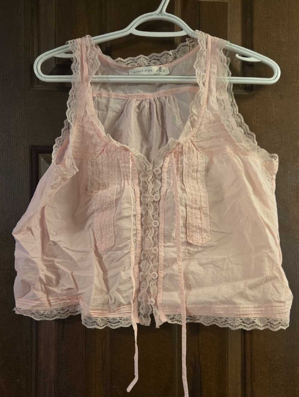 Light Pink Lace Trim Tank Top